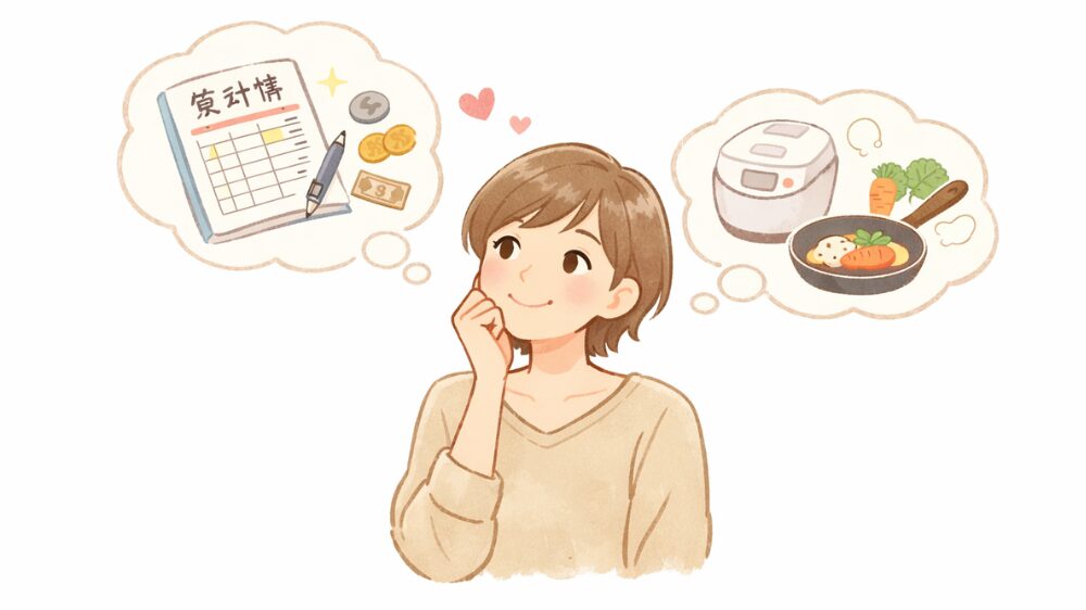 家計簿と自炊を想像している様子